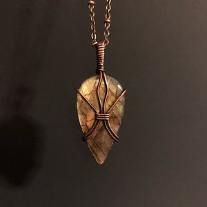 Hand Crafted Oxidized Copper satellite Chain Necklace w/ Labradorite Pendant